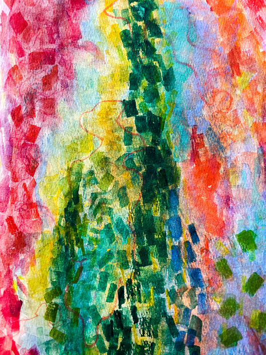 Bridge to Density, Watercolor + Acrylic, 9 in x 12 in