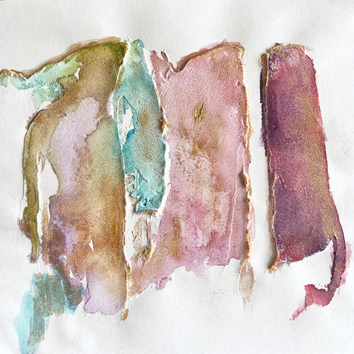 Disguised Presence II, Original Watercolor + Gesso on Paper, 5.76 in x 6 in