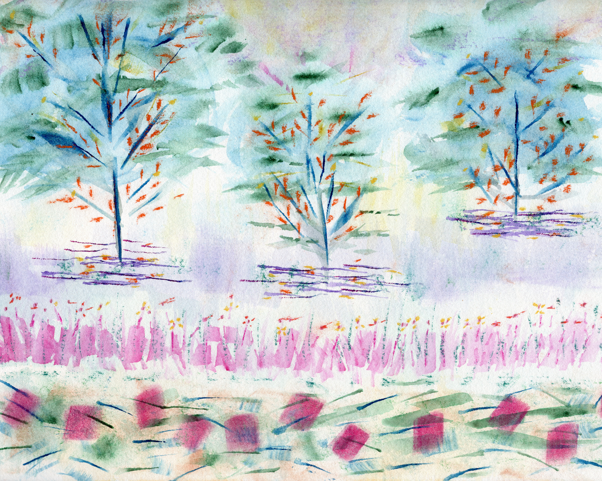 We Are All Here, Original Watercolor + Pastel, 11 x 14